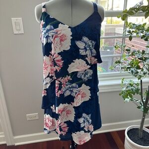 White House Black Market Blue and Pink Floral slip on dress